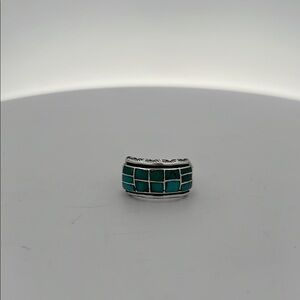 Vintage Turquoise & Sterling silver Inlay Ring size 6.5
